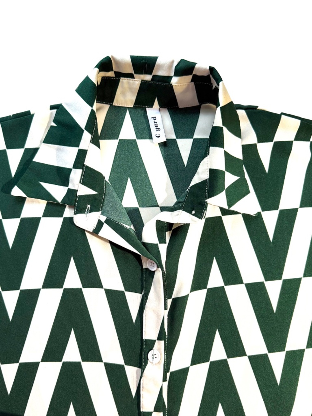 C YARD Green & White Geometric V-Pattern Shirt Dress - Picture 3 of 6